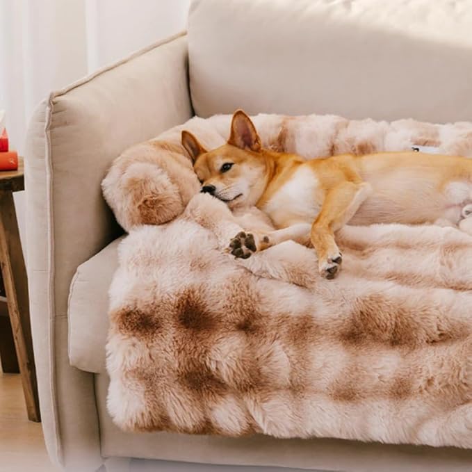 Dream Cloud Pet Sofa Bed for Dogs Cats, 2026 Washable Removable Calming Fluffy Plush Mat for Furniture Protector, Long Fur Non-Slip, for Small/Medium/Large Home Pets (Light Grey, M: 33.5 * 28.3IN)