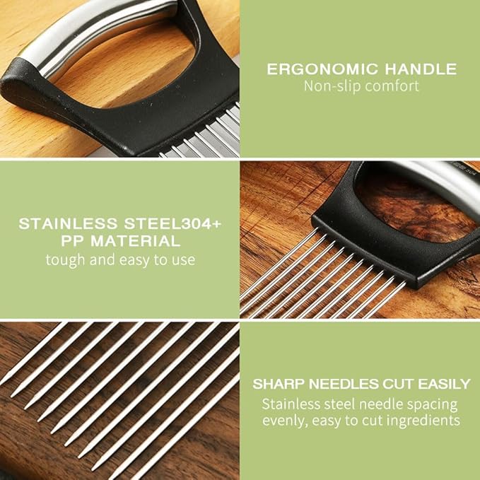 Onion Holder for Slicing, 2025 New Stainless Steel Onion Slicer Holder, Lemon Tomato Onion Cutter, Vegetables Fruit Chopper Kitchen Gadgets Assistant Tool for Meat, Eggs, Onion, Potato, Tomato (2)