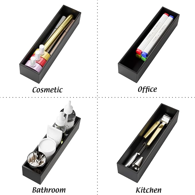 Black Bamboo Drawer Organizer - Silverware&Utensil Holder Organizer for Kitchen Drawers, Multi-Use Drawer Dividers Boxes for Bathroom Counter，Cabinet, Garage, Office Desk, Makeup, Jewelry (12"3"2.5")