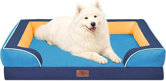Comfort Expression Orthopedic Dog Bed for Large Dogs 36x27 Inch, Waterproof Egg Crate Foam Large Pet Bed with Removable Bolsters, Dog Couch with Washable Cover & Non-Slip Bottom, Houston