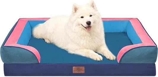 Comfort Expression Orthopedic Dog Bed for Large Dogs 36x27 Inch, Waterproof Egg Crate Foam Large Pet Bed with Removable Bolsters, Dog Couch with Washable Cover & Non-Slip Bottom, Enchanted Cove