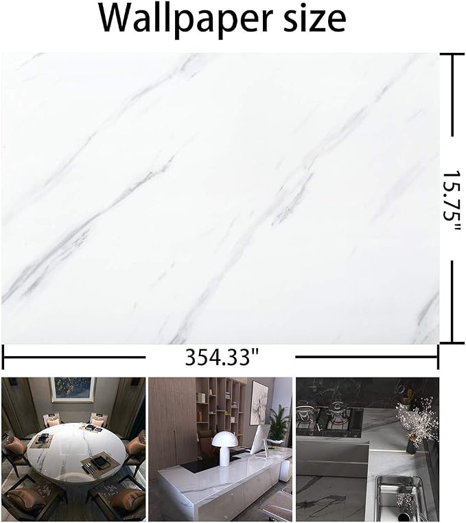 BAYYA White Marble Granite Wallpaper Peel and Stick Countertops Contact Paper