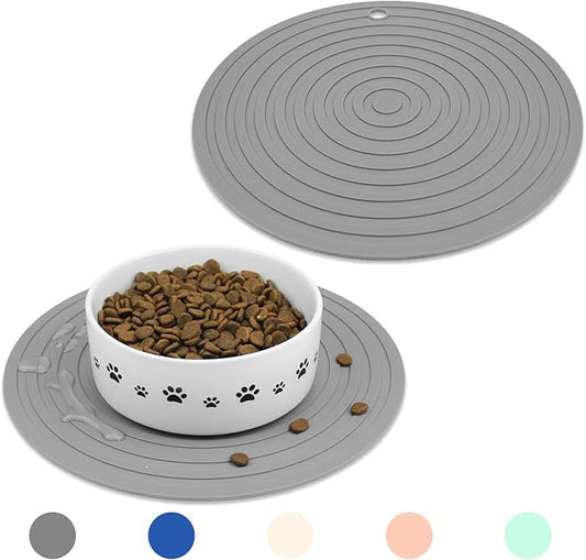 Ptlom Pet Food Mat for Dog and Cat Placemat 2 Pcs, Mat for Prevent Food and Water Overflow, Suitable for Medium and Small Pet, Silicone, 9.5"* 9.5"