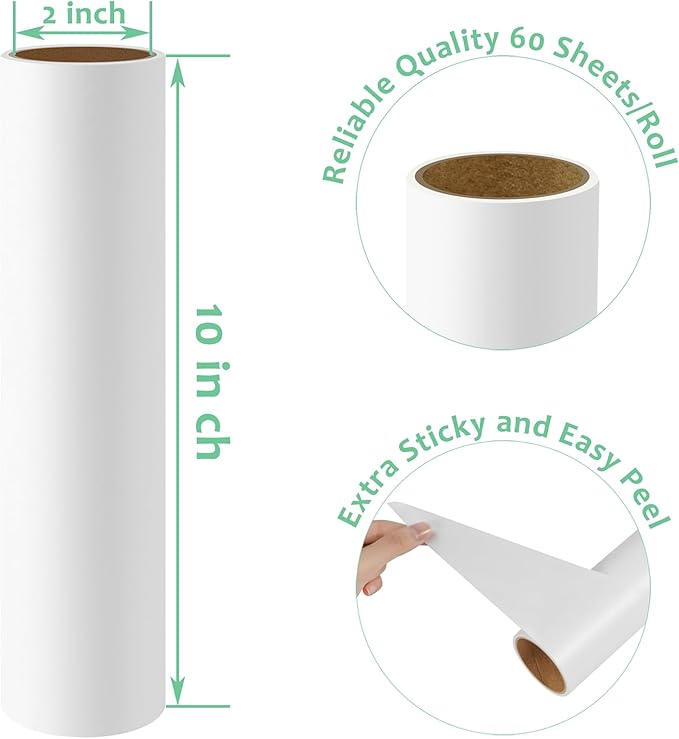 Large Lint Roller Refills 10 inch Wide Ultra Sticky Mega Roller Refills for Evercare Layers Smart Design Leo Cleaning Floor Roller for Removing Pet Hair, 3 Pack Total 180 Sheets