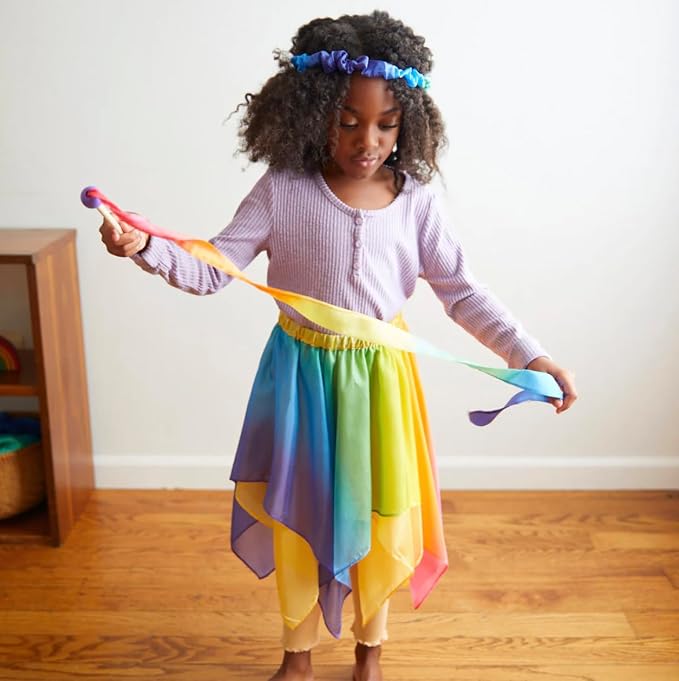 Sarah's Silks Mini Rainbow Streamer - Long Ribbon Wand for Kids, Pretend Play, Dance, Baton Stick Twirling, and Gymnastics Party Favors | 100% Silk and Wood Montessori and Waldorf Toys (2)