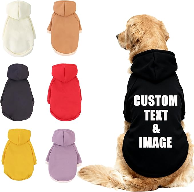 Custom Dog Hoodie, Personalized Sweatshirt with Photo Text Name Logo, Customized Hooded Sweater for Small Medium Large Dogs & Cats (Black, XXX-Large)