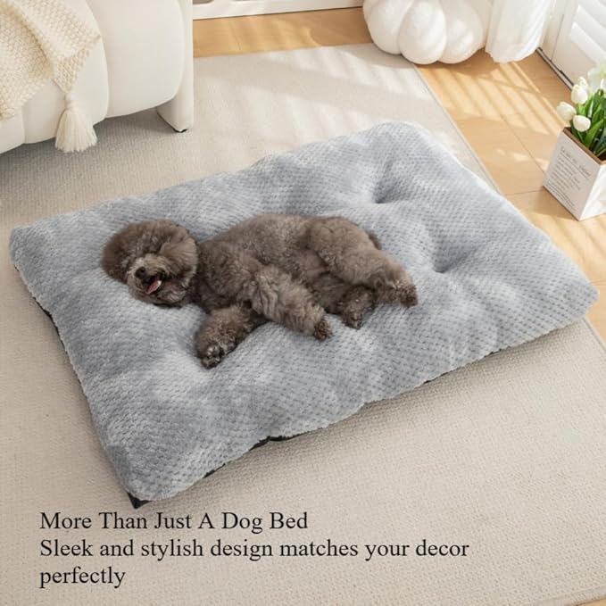 Washable Dog Bed for Large Breeds, Extra Cushioned Crate Mattress with Removable Fluffy Cover, Non-Slip Orthopedic Pet Pad, Machine Washable Kennel Mat(Khaki,XXL)