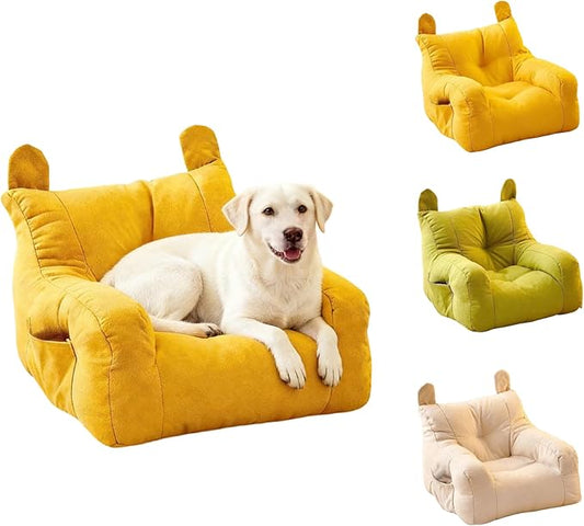 Cute Ear Pet Sofa Bed, Pet Bed Mat, Linen Pet Bed for Small & Medium Dogs and Cats, Soft Washable Pet Furniture Beds Supplies for Dog Kitty (Yellow)