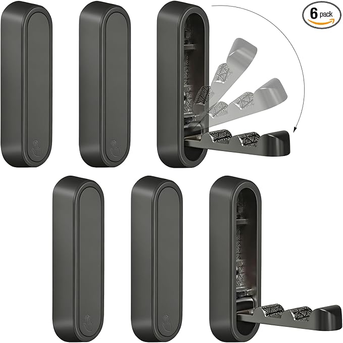 6PCS Foldable Wall Hooks, Zinc Alloy Flip Down Hooks, Retractable Wall Hooks