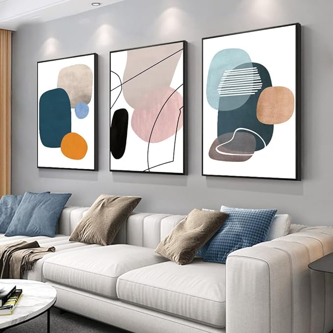 MPLONG Wall Art 3 Pieces Of Framed Decorative Paintings Abstract Simple Orange