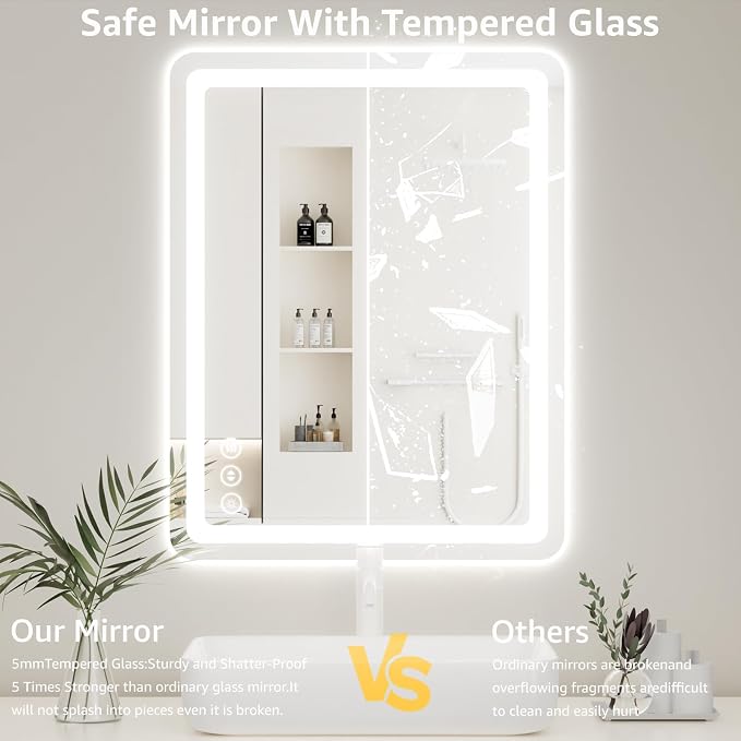 Led Bathroom Mirror with Lights, Anti-Fog & Tri-Color Lighting