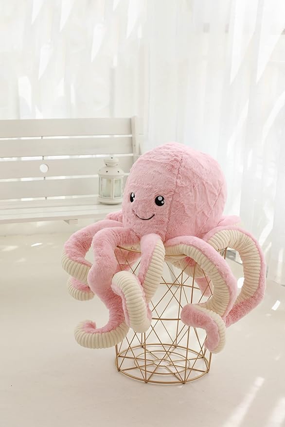 Fluffy Octopus Stuffed Animal Hugging Pillow Plush Toys Doll Pink,23.6Inch | Sweet Smile Face | 8 Springy Tentacles | No Loose Parts | Machine-wash | Safe Polyester Fill | Sturdy Stitched | Ideal Gift