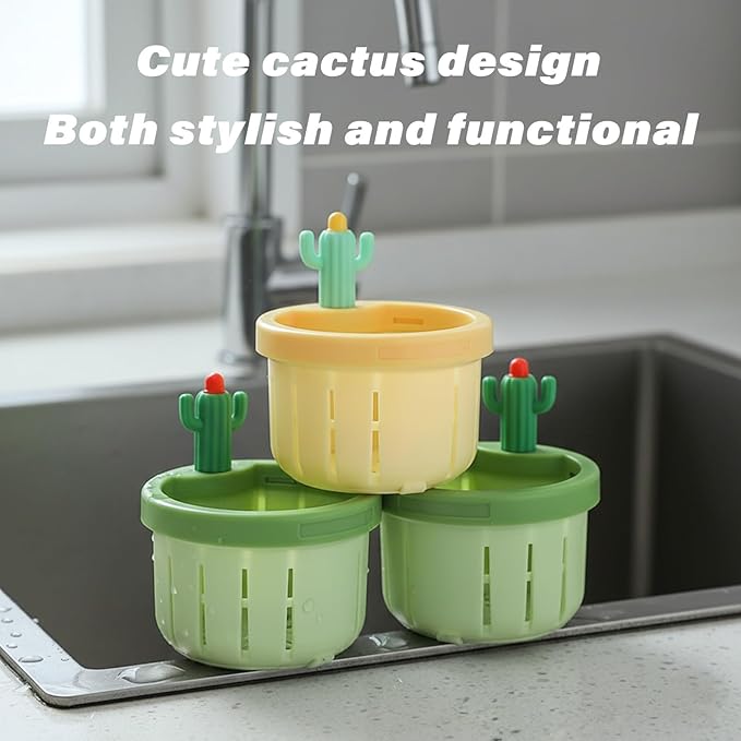 Cactus Kitchen Sink Drain Strainer, 2026 New Upgrade Self-Cleaning Press Dumping Basket, Faucet Hanging Filter Basket, Food Residue Collector Kitchen Bathroom Accessory (Yellow)
