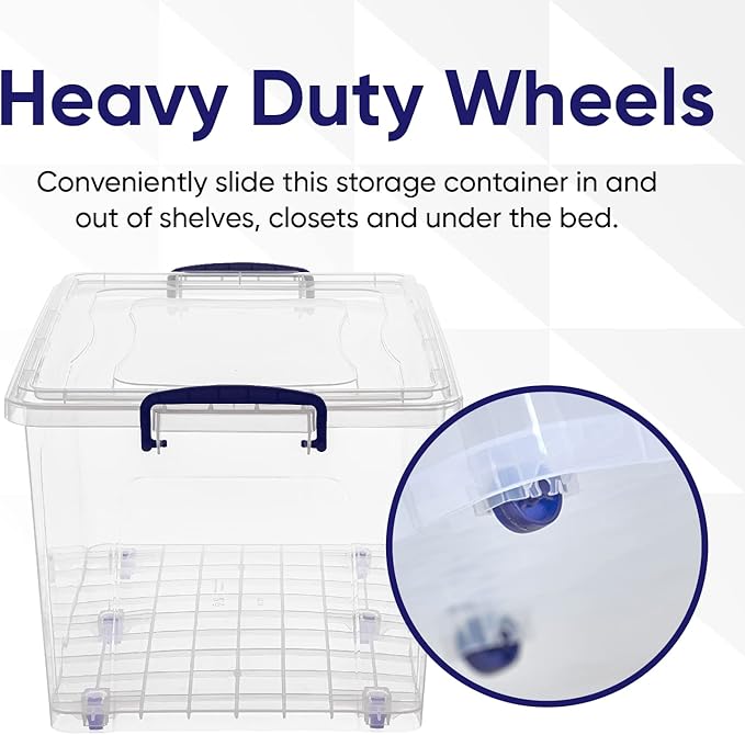 Superio Storage Bins with Lids- Clear Boxes for Organizing, Stackable Plastic Containers- BPA Free, Non-Toxic, Odor Free, Organizer for Home, Office, Dorm (8 Pack, 44 Qt (Wheeled))