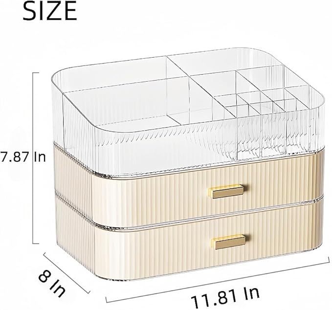 Makeup Organizer with Drawers Stackable Skincare Cosmetic Makeup organization for vanit Bathroom Desk Countertop (Cream)