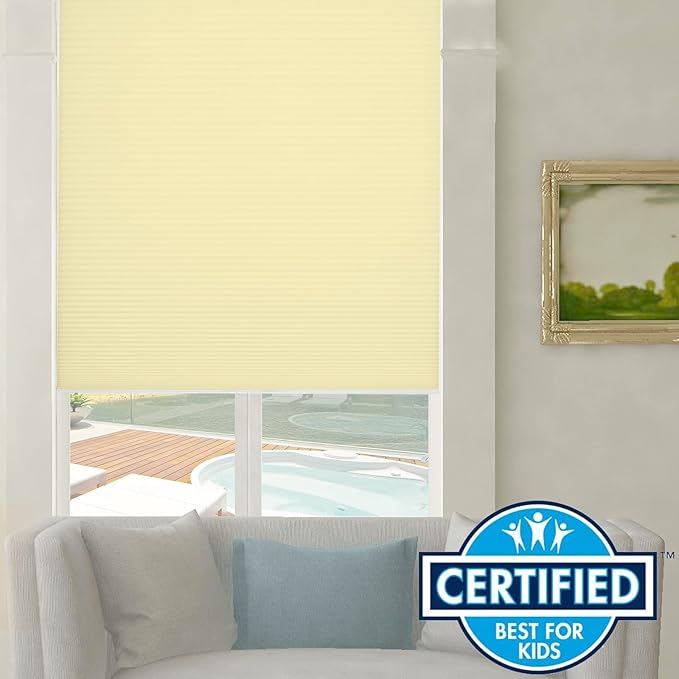 Persilux Light Filtering Cellular Shades Cordless Honeycomb Window Shades Bottom Up Dirt Proof Privacy Window Blinds for Windows, Bedroom and Living Room, Beige, 63" W x 60" H