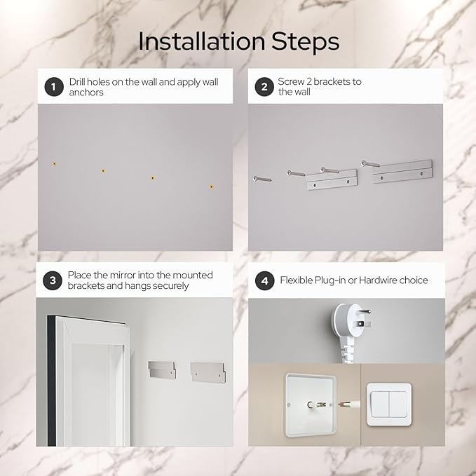 40 x 30 Black LED Bathroom Mirror – Frontlit & Backlit Vanity Mirror with Anti-Fog & Shatter Proof Features, Aluminium Frame, Tempered Glass Mirror with 3 Colour Lights - Perfect for Bathrooms