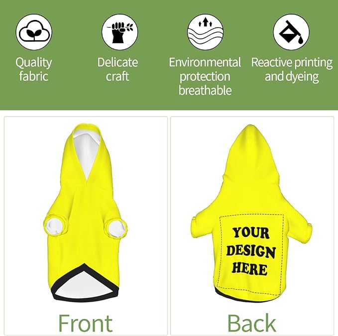 Personalized Chihuahua Dog Hoodie, Custom Pet Warm Sweatshirt Costume with Name Number Photo, Customize ID Clothes for Pupppy Kitten Dogs Cats, Yellow, M