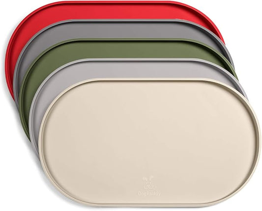 DogBuddy Dog Food Mat - Waterproof Dog Bowl Mat, Silicone Pet Mat for Food and Water Bowls, Nonslip Pet Feeding Mat with Edges, Dogs Food Mats for Floors, Puppy Supplies (XXL: 32" x 19", White Sand)