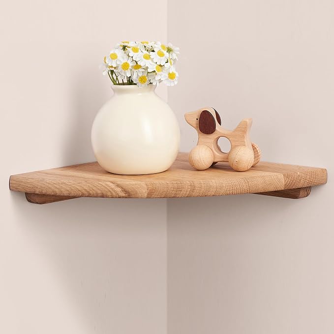 Gieanoo Corner Floating Shelf 7inch Solid Oak Wood Floating Corner Shelf