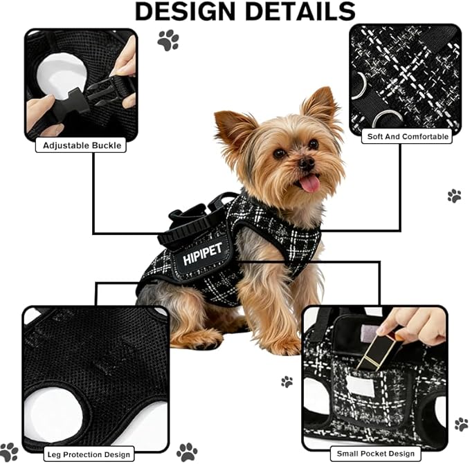 Dog Lift Harness Dog Carrier Adjustable Breathable Vest Straps for Small Medium Pet Treat Bag Fashion Outdoor Hiking (Black XL 19-25lb)