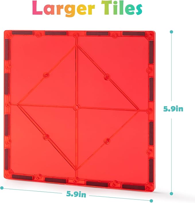 Gemmicc 6 PCS Large Magnetic Tiles,Jumbo Magnet Base Plates,STEM Magnetic Building Blocks for Kids Boys Girls