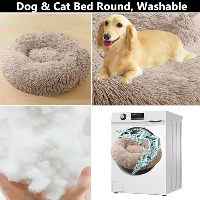 Calming Large Dog Bed & Cat Bed, 43 Inch Anti-Anxiety Donut Dog Cuddler Cat Bed, Warming Cozy Soft Dog Round Bed, Fluffy Faux Fur Machine Washable Pet Cushion for Medium Dogs & Cats (Pink)