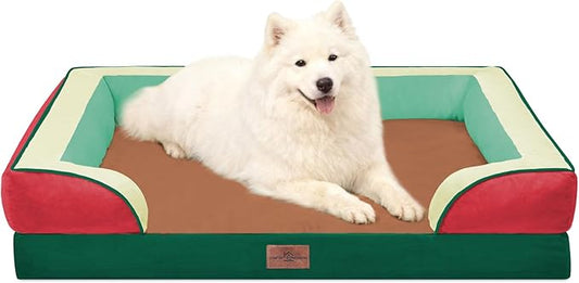 Comfort Expression Orthopedic Dog Bed for Large Dogs 36x27 Inch, Waterproof Egg Crate Foam Large Pet Bed with Removable Bolsters, Dog Couch with Washable Cover & Non-Slip Bottom, Watermelon Mist