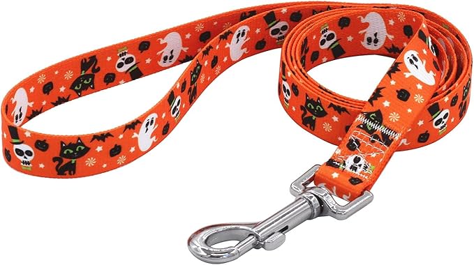 Halloween Dog Collar and Leash Set - Pumpkin Bat Ghost Pattern - Adjustable for Small Medium Large Dogs(Halloween Set,M)