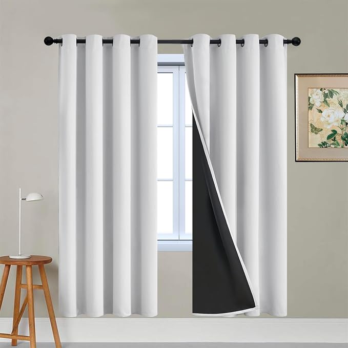 Yakamok 100% Blackout Curtains 72 Inches Long, 2 Thick Layers Heat and Full