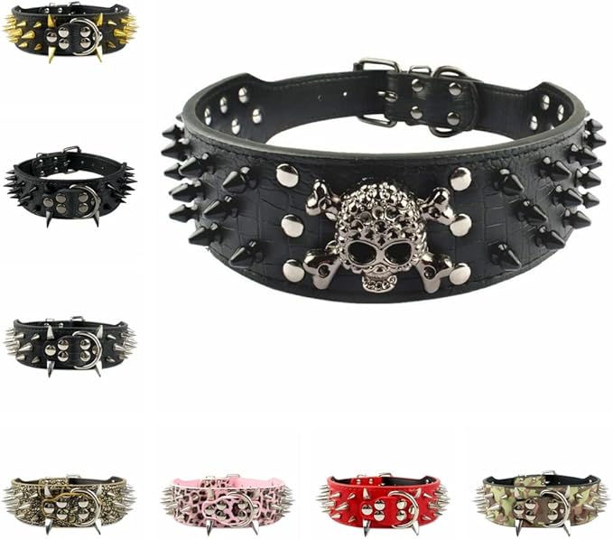 Serijoars Spiked Studded Dog Collar, PU Leather Dog Collar, Adjustable Pet Collars for Medium or Large Breed Pet (XL, Camouflage5)