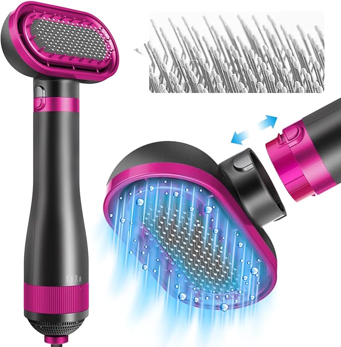 Dog Hair Dryer | 2 in 1 Pet Grooming Hair Dryer Blower with Replaceable Slicker Brush | Adjustable Temperature | Professional Pet Blowing Dryer | for Small and Medium Dogs and Cats