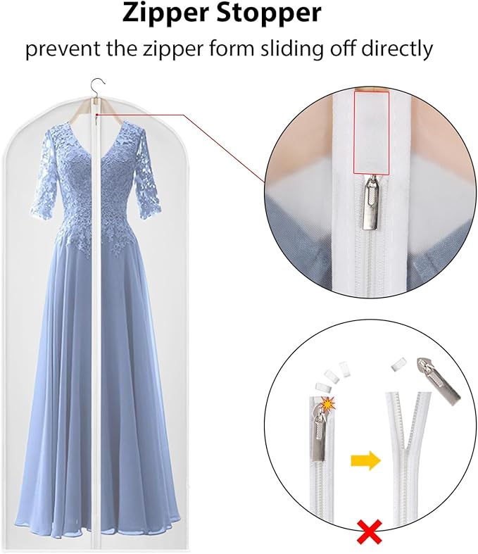 Kntiwiwo 60 inches Garment Bags for Closet Storage with Zipper Clear Garments Bag for Gowns Long, Dresses, Suit, Coat - Set of 20 [Upgraded Version]