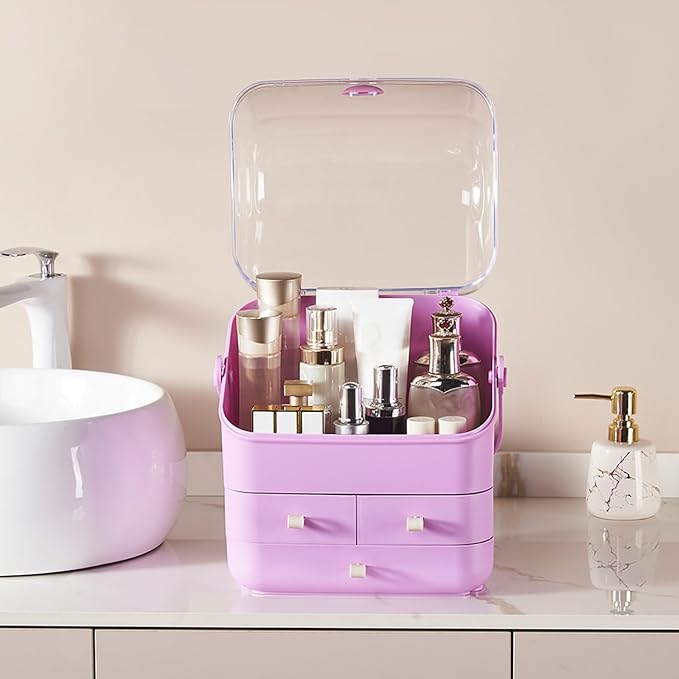 Large Makeup Organizer w Drawers Beauty Organizer Makeup Box Holder Vanity Organization Desk Countertop MakeUp Organizers Bathroom Counter Organizer Skincare Cosmetic Case Stand Dustproof Lid Gift