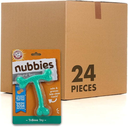 Arm & Hammer Nubbies T-Bone Dental Dog Chew Toy with Peanut Butter Flavor, Textured Chew Toy Designed to Help Clean Teeth and Support Oral Care for Dogs Up to 35 lbs - 24 Pack