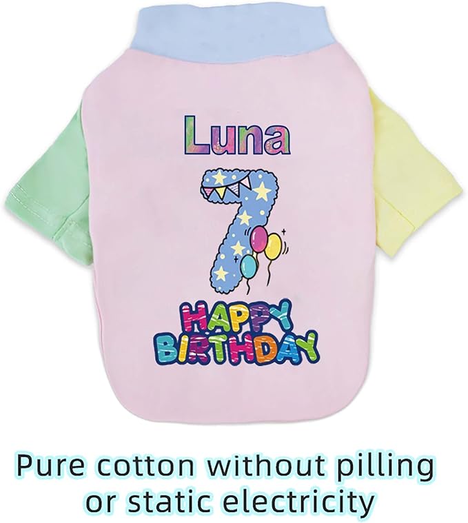 Custom Dog Birthday Shirt,Personalized Pet Apparel Print with Name Age Number,Pet Birthday Outfit,Lightweight Breathable Cotton Vest for Small Medium Large Dogs Cat (Dopamine Yellow, Small)