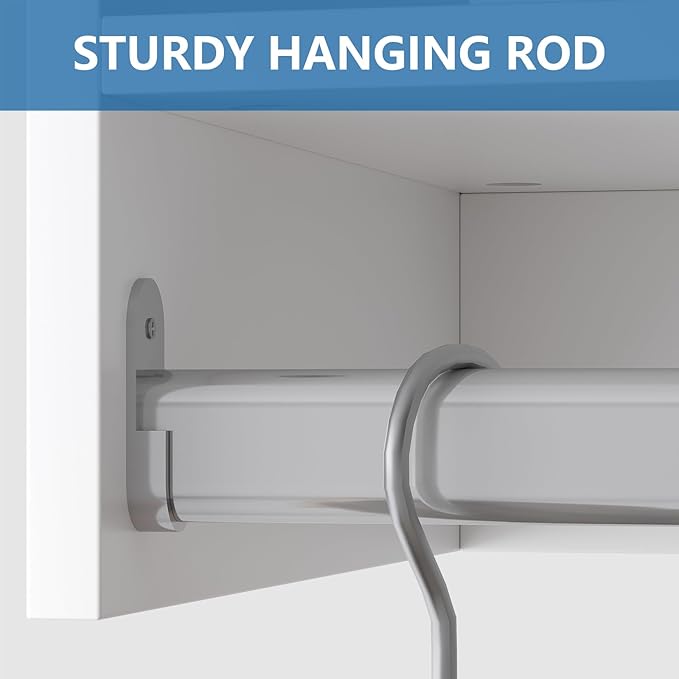 Tall Hanging Closet Unit, Modular Closet System, Wood Closet System Organizer with Storage for Walk In Closets, Clothing Rack Wardrobe Closet for Hanging Clothes, Bedroom, White, 22.5"W