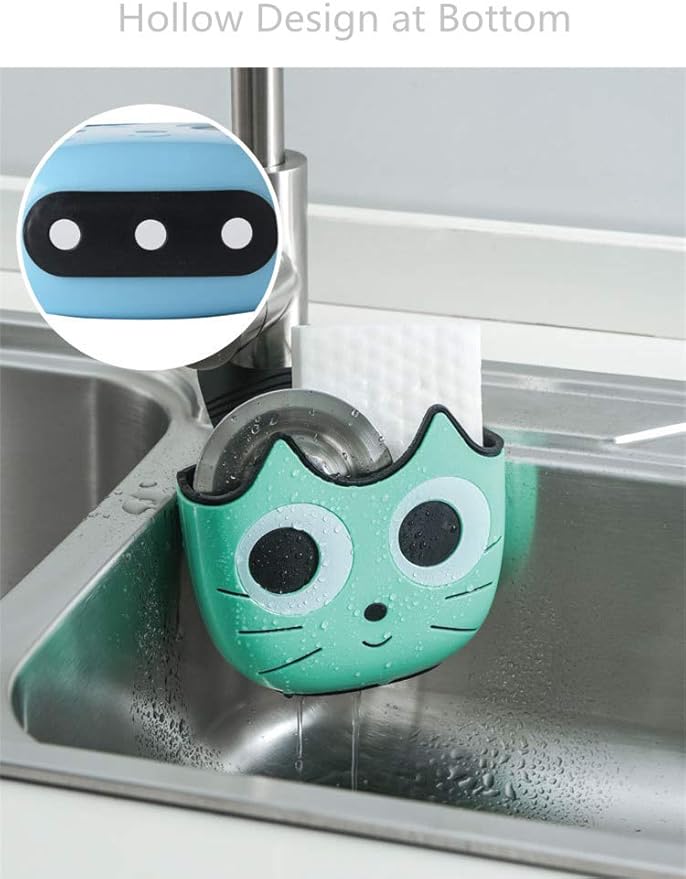 QTMY 2 PACK Sponge Holder Basket with Buckle,Sink Faucet Caddy Hanging Drain Rack, Gadget Soap Brush Desk Pen Organizer for Kitchen Bathroom,Pink Green