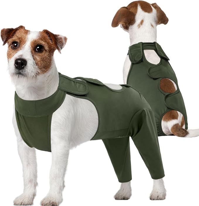 Kuoser Thigh Wound Protective Sleeve for Dogs, Surgery Recovery Suit for Rear Legs, Recovery Sleeve for Female Male Dogs, Onesie After Surgery, Pet Surgical Suit for Spay Neuter, Green S