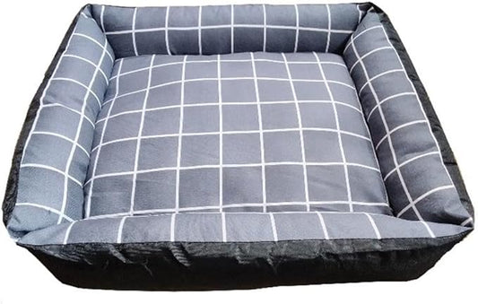 Pemberly Row Traditional Small Dog Bed, Grey and Black Polyester Fabric, Checker Pattern, 15.75 in x 3 in, Padded Synthetic Fiber Cushion, Soft Portable Design, Anti-Leak Base for Pets