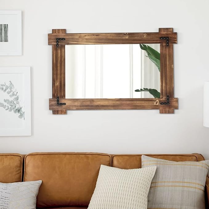 MeMoreCool Rustic Wood Mirror for Bathroom, Farmhouse Wall Mounted Vanity Mirror