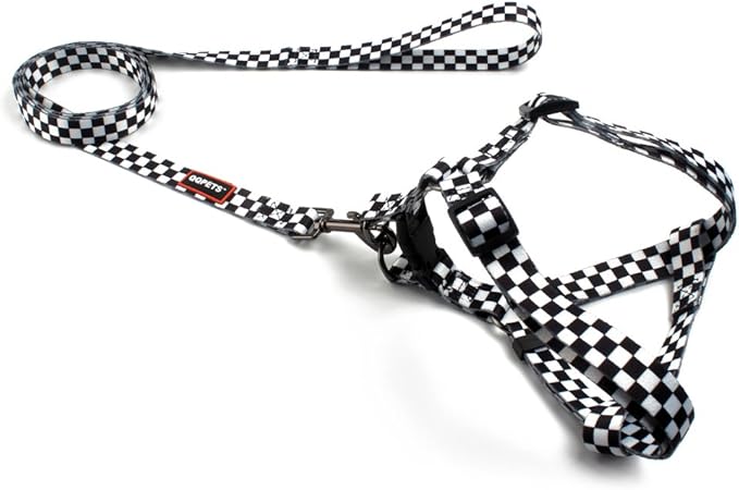 QQPETS Dog Harness Leash Set Adjustable Heavy Duty No Pull Halter Harnesses for Small Medium Large Breed Dogs Back Clip Anti-Twist Perfect for Walking (L(23"-32" Chest Girth), Black Plaid)