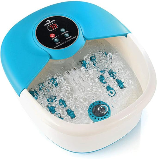 Medical king Foot Spa Massager with Heat, 14 Rollers in Foot Shape - 5 in 1 Foot Bath Massager - Adjustable Heating, Bubbles, Vibration, Pumice Stone, Mini Massage Points