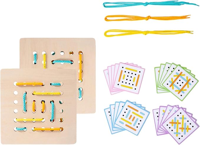 Wooden Threading Toy Kids Valentines Day Gifts Wooden Lacing Cards for