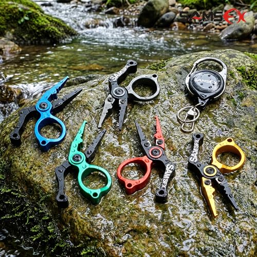 SAMSFX Mini Fishing Pliers with Fly Fishing Zinger Retractor, Fish Hook Remover Tool, Split Ring Pliers for Saltwater & Freshwater, Tungsten Carbide Cutters, Fishing Gear Gift for Anglers - color: Red