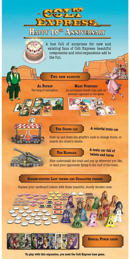 Ludonaute Colt Express 10th Anniversary Promo Box, Expansion, 2-6 Players | Ludonaute Colt Express 10th Anniversary Promo Box; expansion with upgraded components; 2-6 players; ages 10+ | Ludonaute Colt Express 10th Anniversary Promo Box; expansion with...