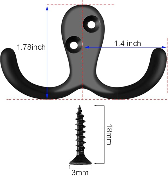 IBosins 16 Pack Heavy Duty Double Prong Coat Hooks Wall Mounted