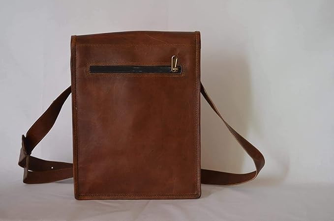 Leather crossbody bag messenger satchel tablet bag 11 inches for men and women (Brown)