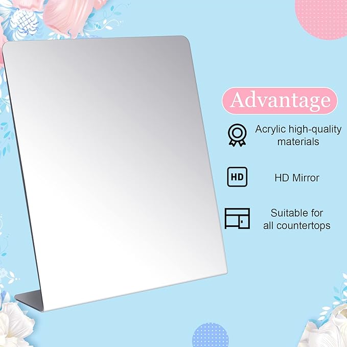 Amyhill 4 Pcs Counter Top Mirror Freestanding Mirror Single Sided Acrylic Desk Glass for Tabletop Bedroom Office Bathroom Home Dorm (9 x 10 Inch)