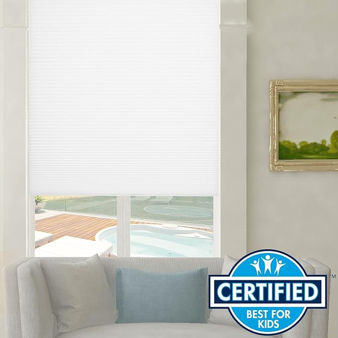 Persilux 100% Blackout Cordless Cellular Shades & Blinds Honeycomb Blinds Bottom up Thermal Insulated Window Shades for Home, Windows and Kitchen, White, 38" W x 60" H